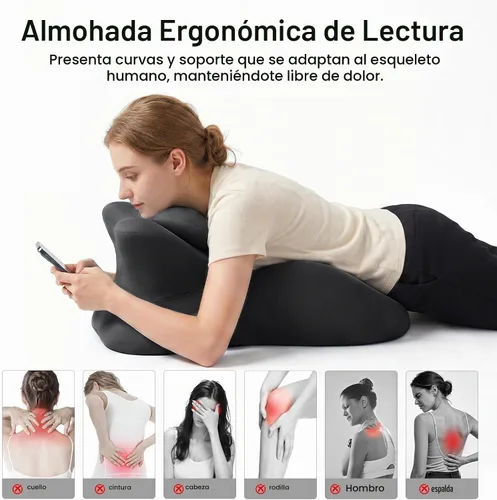 Vista 4 de cjc Almohada de cuña de espuma viscoelástica, almohada de lectura ergonómica para cama de dormir, almohada propensa para dolor de espalda con Negro