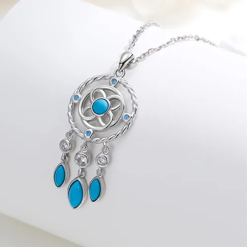 Vista 5 de Collar con colgante de atrapasueños para mujer, plata de ley maciza, turquesa auténtica, joyería de atrapasueños, regalos de cumpleaños de Navidad