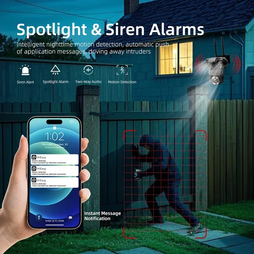 Vista 7 de Cámara de seguridad inalámbrica de 4 lentes al aire libre, imagen HD 2K PTZ 360° de vigilancia, visión nocturna a color, conexión WiFi, detección