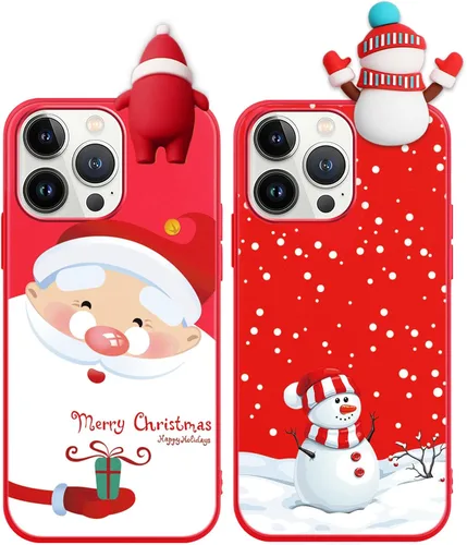Vista 25 de Pack de 2 Fundas Lindas de Navidad para iPhone 7/8 / SE 2020/2022 4.7", Oso Rojo, Alce, Muñeca 3D, Muñeco de Nieve, Patrón Feliz Navidad, Silicona