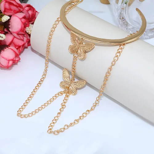 Vista 5 de HSQYJ Brazalete con borlas de cadena de mariposa, brazalete ajustable y simple, joyería de moda para mujer, chapado en oro y plata