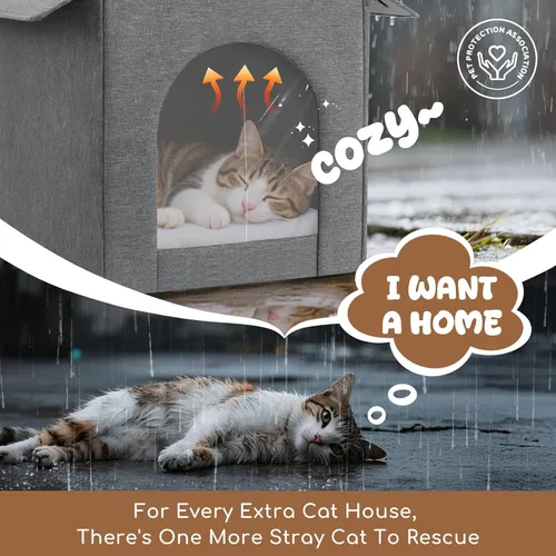 Vista 8 de Casa para gatos al aire libre resistente a la intemperie, casas aisladas para gatos al aire libre/interior para el invierno, refugio impermeable
