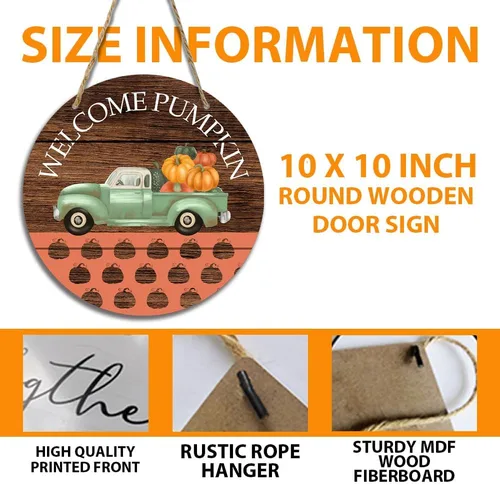 Vista 2 de Letrero de madera colgante de bienvenida con texto en inglés «Hello Fall Harvest» para puerta delantera, hogar, patio, porche, decoración de pared