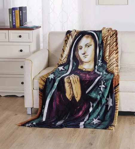 Vista 3 de Manta de gran tamaño con diseño de Virgen María de Guadalupe, 50 x 70 pulgadas, decoración religiosa de microfelpa súper suave