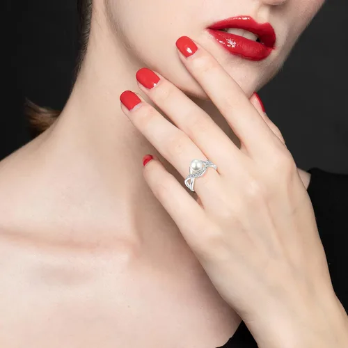 Vista 5 de JO WISDOM Anillo de perlas para mujer, plata de ley 925, circonita cúbica, anillo de perlas infinitas con anillo redondo de perlas blancas de 0.276