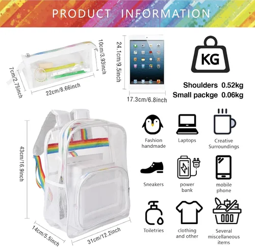 Vista 6 de canlodoo Mochila transparente,Bolsa transparente aprobada para estadios,Mochilas transparentes resistentes,Mochila transparente impermeable con una