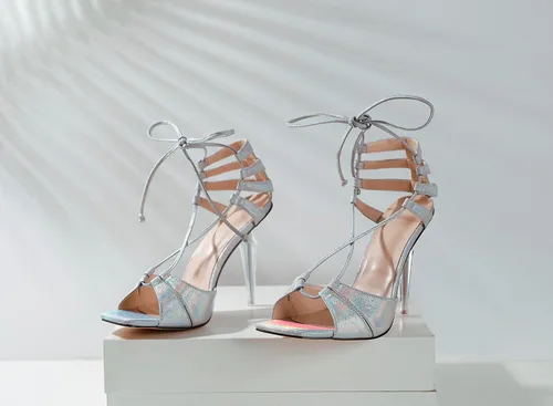 Vista 4 de YODEKS Women's High Heel Sandals Lace-up Strappy Stiletto Heel Open Square Toe Shoes