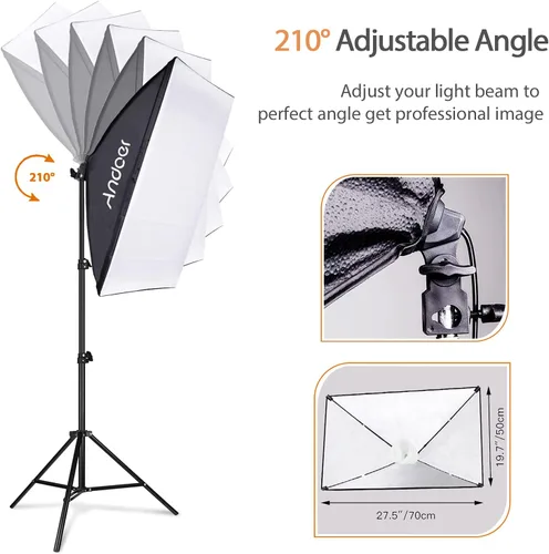 Vista 3 de Andoer Kit de iluminación fotográfica con fondos, caja de luz LED 2800K-5700K 85W, sistema de soporte de fondo de 6.5 x 10 pies, kit de iluminación