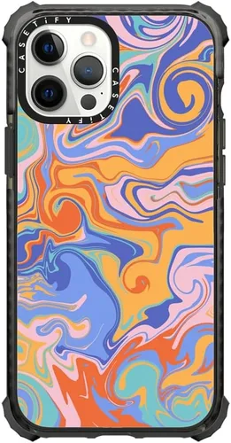 Vista 23 de CASETiFY Funda Ultra Impact para iPhone 12 Pro Max - Adhesivo Aries Moross, color negro transparente