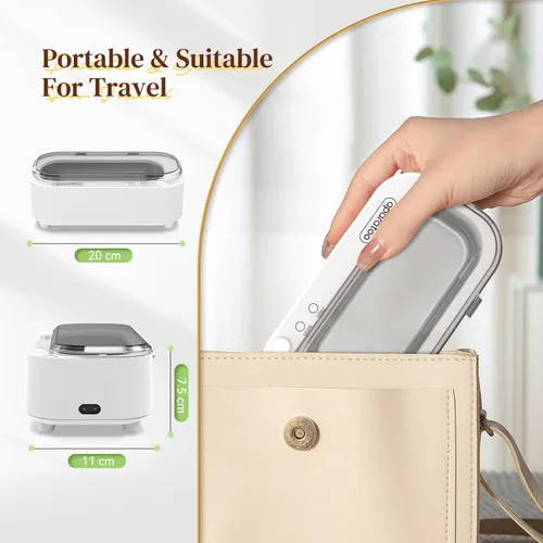 Vista 5 de Limpiador ultrasónico de joyas de 11.8 fl oz, 47 KHz portátil profesional para el hogar, máquina de limpieza ultrasónica para joyas, gafas, relojes