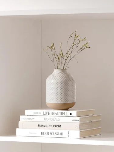 Vista 6 de Florero bohemio – Florero blanco de cerámica de 5.3 pulgadas para hierba de pampas, eucalipto y ramos, pequeños jarrones de decoración del hogar