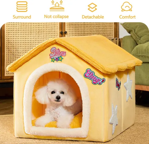 Vista 2 de Casa para gatos, cama cueva de gatos de dibujos animados con almohada acolchada extraíble lavable, bonita tienda de campaña para gatos, cálida