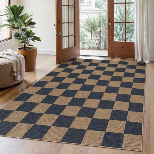Vista 55 de Lahome Alfombra de yute a cuadros fácil 2'x3', alfombra pequeña para entrada, antideslizante, alfombra para la puerta delantera de la cocina