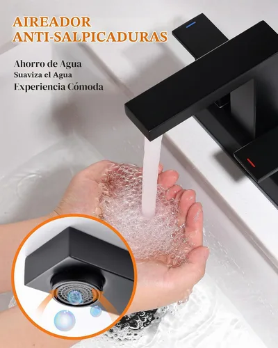 Vista 3 de Tohlar Grifo de lavabo de baño negro con 2 asas
