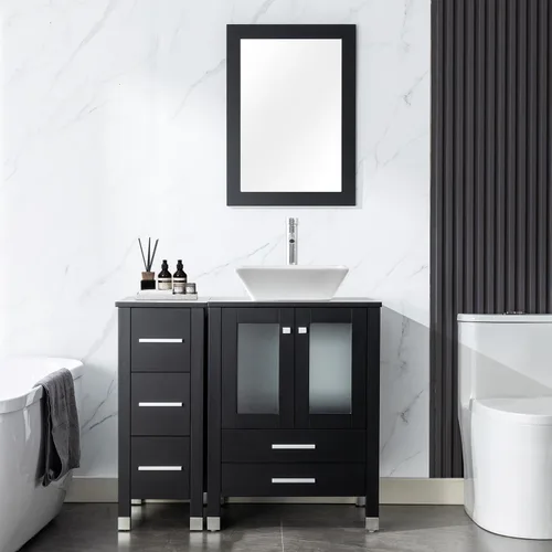 Vista 9 de LUCKWIND 36" Bathroom Vanity Combo with Sink, 24"+12.6" Width, Painted Bathroom Storage Cabinet with 5 Drawers, Including Tempered Glass Round