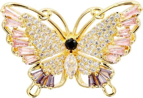 Vista 3 de Lavencious Anillo ajustable con diseño de mariposa con circonitas AAA y piedras de color para mujer