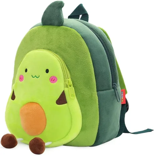 Vista 2 de Mochila pequeña para niños y niñas, linda mochila de felpa suave con dibujos animados de animales para niños de 2 a 6 años (aguacate)