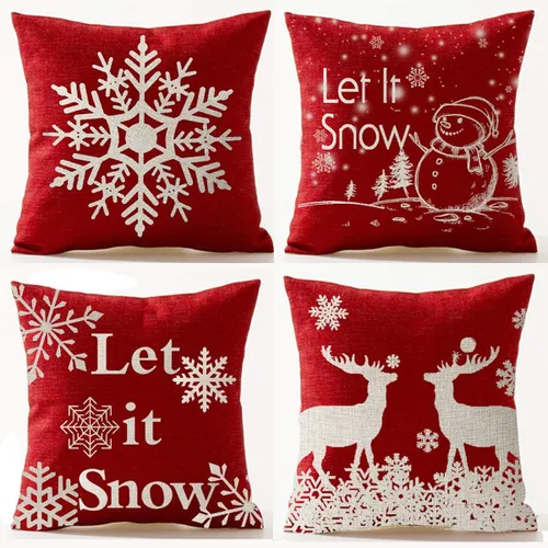 Vista 9 de Andreannie - Juego de 4 fundas de almohada decorativas con diseño de copo de nieve de Navidad, «Let It Snow», «Baby It's Cold Outside», ciervo rojo