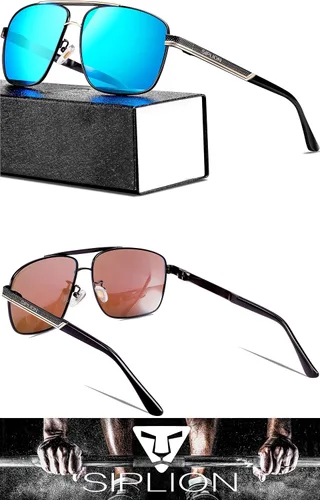 Vista 3 de SIPLION - Gafas de sol cuadradas rectangulares polarizadas para hombre marco de metal