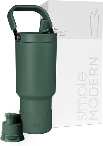 Vista 45 de Simple Modern Trek Pivot Vaso con pajita abatible de 30 oz con asa Botella de agua y protector Tapas intercambiables de pajita y para beber
