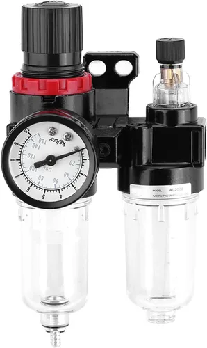 Vista 4 de Unidad de compresor de aire FRL con válvula de drenaje G1/4 Rosca Separador de aceite-agua para herramientas neumáticas