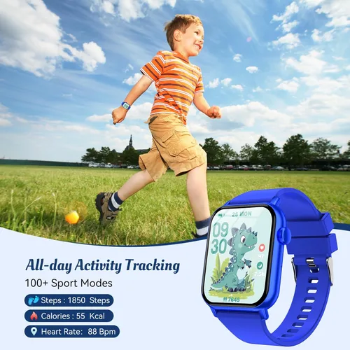 Vista 3 de Reloj inteligente para niños, 12 juegos de rompecabezas con pantalla táctil HD, contador de pasos, monitor de frecuencia cardíaca y sueño, linterna
