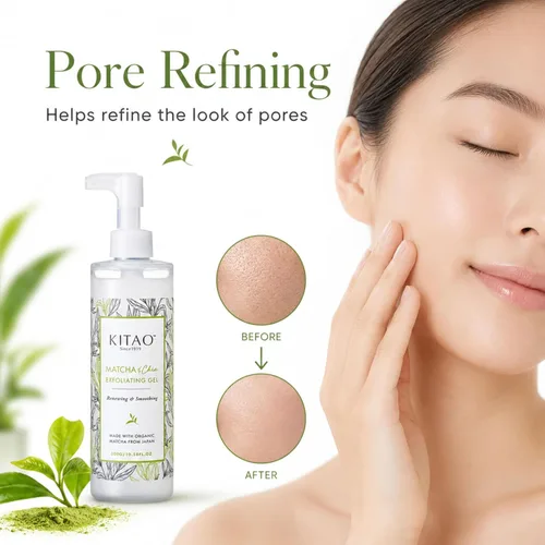 Vista 7 de KITAO - Exfoliante facial orgánico Matcha para piel seca, exfoliante facial para piel sensible, gel exfoliante facial para mujeres, removedor