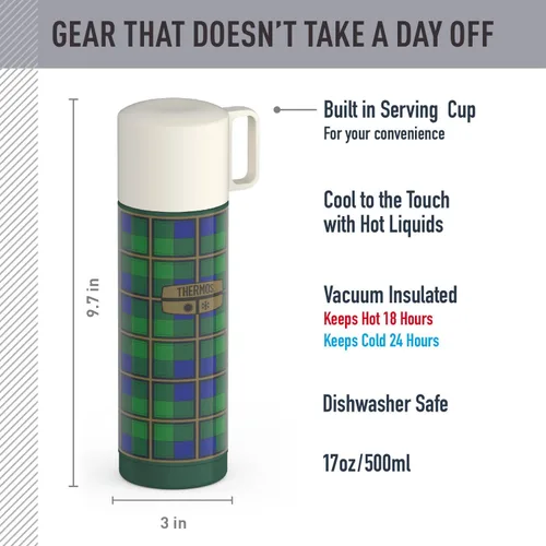 Vista 2 de THERMOS Botella de bebidas de acero inoxidable de 16 oz. - Cuadros verdes