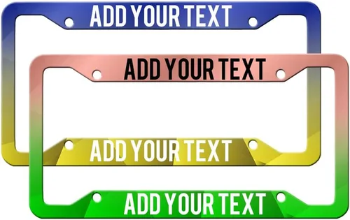 Vista 7 de Marco de matrícula con texto personalizado con patrón y color de tu elección, soporte personalizado para placa de matrícula, 2 agujeros, cubierta