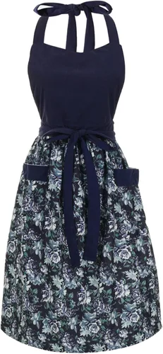 Vista 14 de Bonitos delantales florales para mujer con bolsillos, delantal de algodón ajustable con correa para el cuello para cocina, cocina, hornear