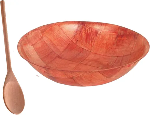 Vista 9 de Tiger Chef Cuencos de ensalada de madera tejida de 20 pulgadas. Juego de 3 cuencos con cuchara de ensalada gratis. Cuencos de ensalada de palomitas