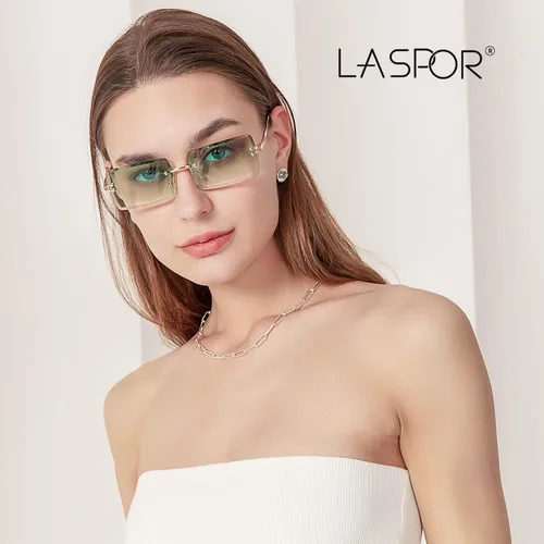 Vista 3 de LASPOR Gafas de sol rectangulares sin montura plateadas para hombres y mujeres de los años 90 y 2000, retro, vintage, cuadradas, sin marco, gafas