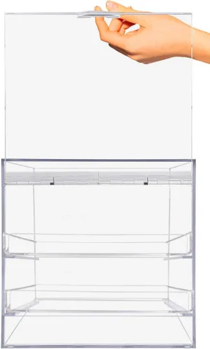 Vista 8 de Marketing Holders Cubo de exhibición de pastelería con puerta de 10.25 x 11.5 x 11 pulgadas para productos horneados con 2 bandejas extraíbles