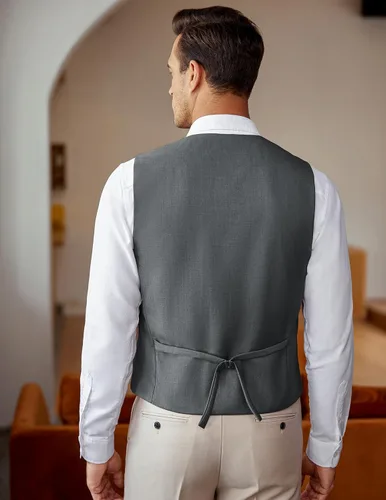 Vista 7 de COOFANDY Chaleco de traje de negocios para hombre, chaleco de vestir ajustado, chaleco de boda