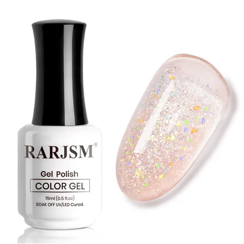 Vista 17 de RARJSM Esmalte de uñas de gel con purpurina de nieve, diamante brillante, gel de uñas de color blanco lechoso con pigmentos plateados y brillantes