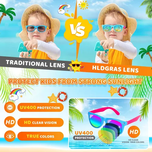 Vista 4 de Paquete de 36 lentes de sol para niños con protección UV400, recuerdos de fiesta para niños y niñas de 3 a 8 años, bolsas de regalo de neón
