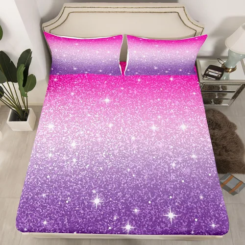 Vista 17 de Erosebridal Juego de sábanas bajeras de color rosa degradado para niñas, tamaño individual, Gittler Galaxy Gittler, color rosa claro, pastel