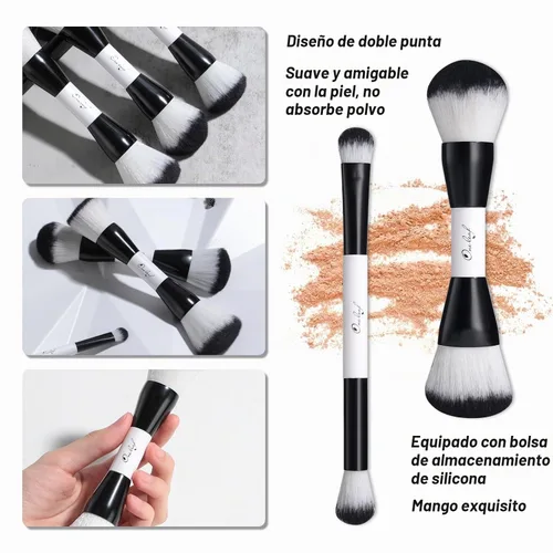 Vista 4 de Oneleaf Juego de brochas de maquillaje - Pinceles de doble punta para maquilladores profesionales