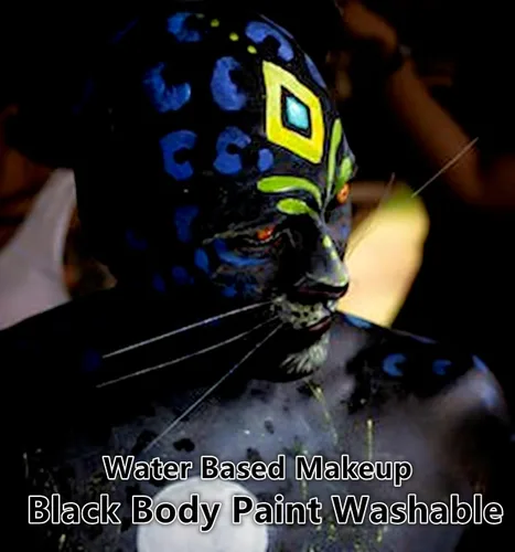 Vista 5 de Go Ho Pintura facial y corporal negra líquida (2.1 onzas), maquillaje negro a base de agua y pintura corporal para aerógrafo maquillaje especial FX