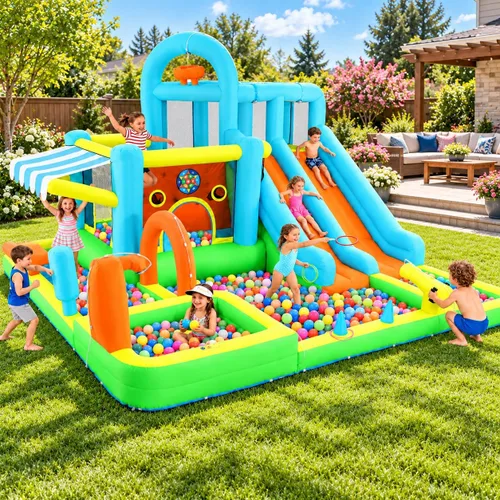 Vista 3 de JOYLDIAS 10 in1 tobogán acuático inflable gigante casa de lujo resistente 10 en 1