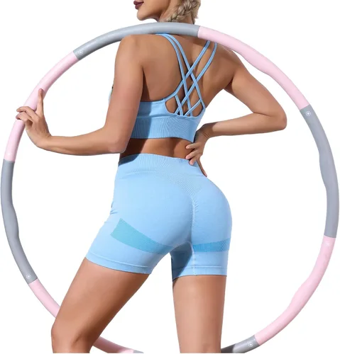 Vista 4 de HORISUN Women Workout Sets 2 Piece Yoga Outfits Seamless Ribbed Sports Bra Crop Tank Top High Waist Biker Shorts Exercise Set