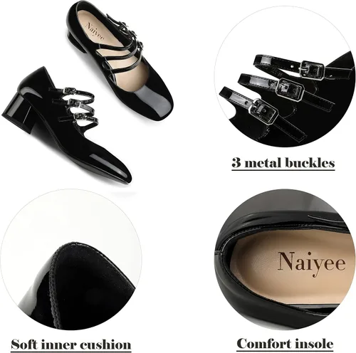 Vista 4 de Naiyee Mary Jane Shoes - Zapatos de vestir de tacón grueso para mujer, zapatos de tacón bajo con punta redondeada