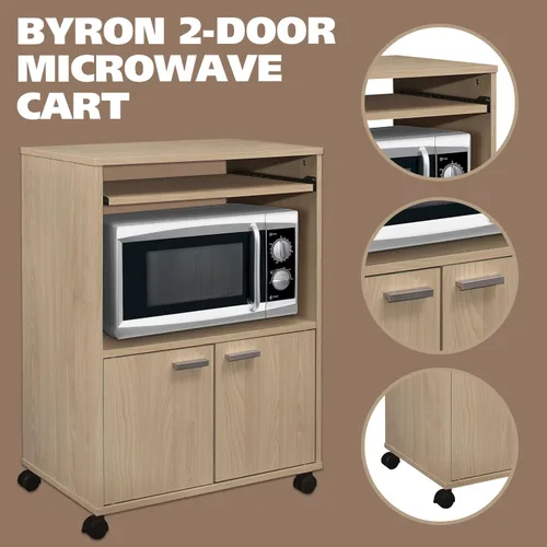 Vista 3 de Kings Brand Furniture Byron - Armario de microondas con almacenamiento y estante superior extraíble, carrito de almacenamiento de cocina de 2