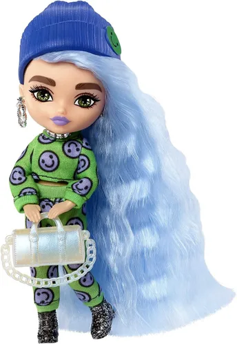 Vista 7 de Muñeca Barbie Extra y accesorios con aspecto brillante, cabello de fantasía rosa y morado y gorro de neón con cachorro mascota Blanco