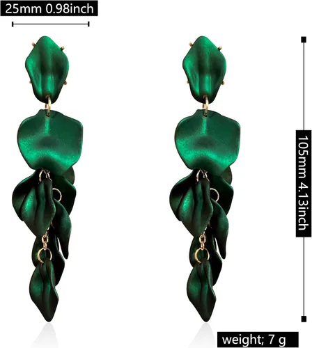 Vista 5 de Aretes largos de acrílico con diseño de pétalos de rosa, aretes colgantes de flores exageradas, aretes de borla floral para mujeres, fiestas, uso