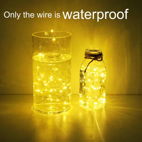 Vista 8 de Paquete de 15 tiras de 30 luces LED micro estrelladas que funcionan con pilas (incluidas), luces de alambre plateado impermeables de hadas