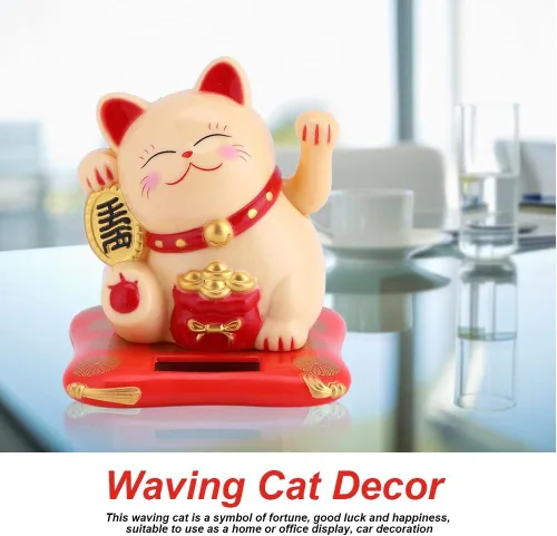 Vista 2 de Maxmartt Gato de la suerte, Gato agitando, Feng Shui, alimentado por energía solar, lindo gato agitando buena suerte, riqueza, bienvenido, gatos