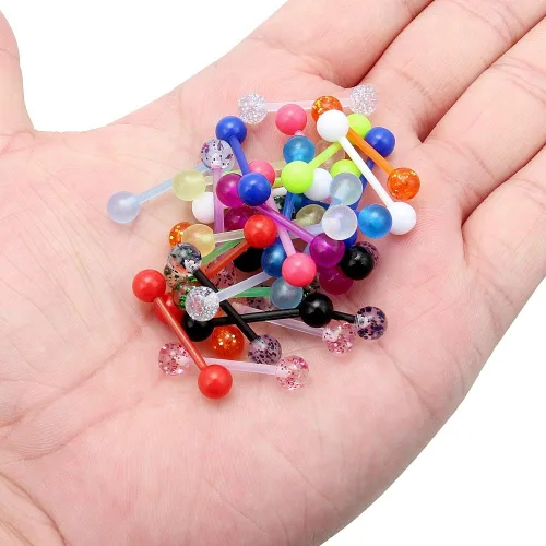 Vista 5 de Lcolyoli 36 piezas de 14 G que brilla en la oscuridad, barra de lengua recta, barra de acrílico flexible para pezón, joyería para mujeres y hombres