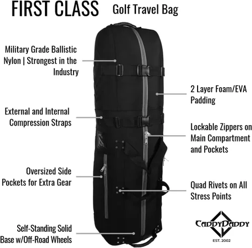 Vista 4 de CaddyDaddy Nueva funda acolchada de primera clase premium para club de golf con ruedas, bolsa de viaje de golf resistente para aerolíneas