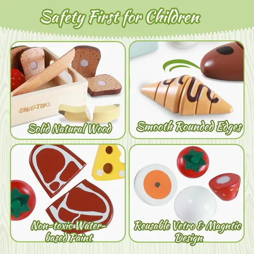 Vista 5 de Juego de café de madera para niños y juguete de panadería de madera para desayuno
